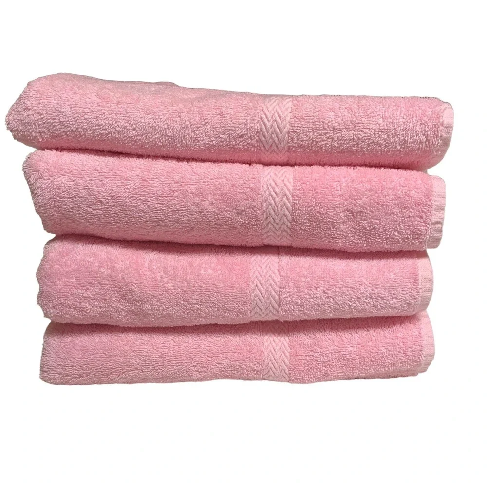 Vintage Reto Pink Plush Terry Cloth 4- Bath Towel Set Made USA 100% Cotton NEW